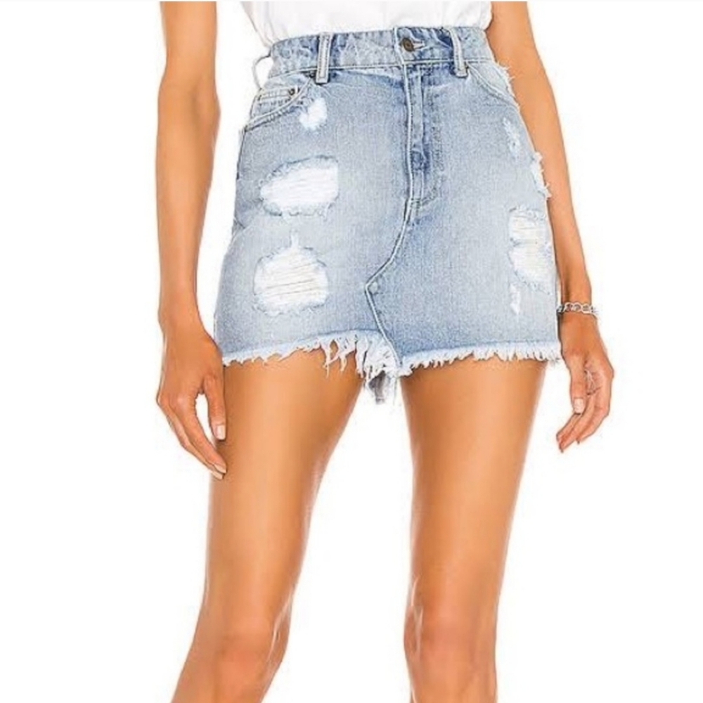 NWT Ser.o.ya Skirt 26 Distressed Denim Alli Mini Blue Frayed Hem Italy Cotton